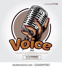 Voice Vector Logo Template. Voice  letter and microphone inside logo design. Monogram lettermark. Simple and minimal, clean and memorable creative logotype.