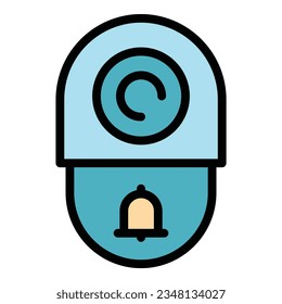 Sprachvideo-Intercom-Symbol Umriss-Vektorgrafik. Türsystem. Farbflaeche der Kamera