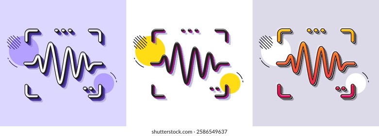 Voice wave line icon. Halftone dotted pattern. Gradient icon with grain shadow. Sound scan sign. Audio verification symbol. Line voice wave icon. Various designs. Vector