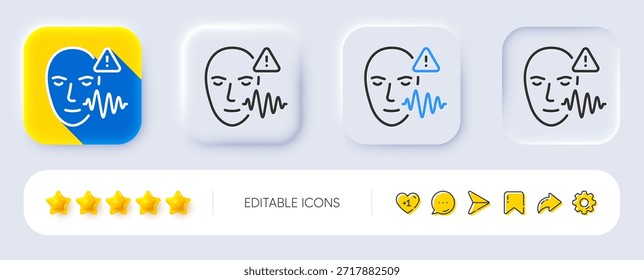 Icono de línea de onda de voz. Neumórfico, Sombra plana, Botones 3D. Signo de escaneo facial. Símbolo de verificación de voz. Icono de onda de voz de línea. Iconos de redes sociales. Vector