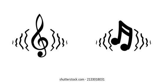 Voice, wrong, bad musical notes and trembling or vibration line. quaver pattern, seamless. Wave and staff, music note. Melody symbol or icon. Vector key logo or pictogram. Sound, volume or mute waves