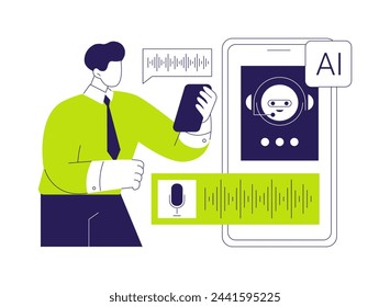 Voice-Activated Customer Support by AI abstract concept vector illustration. Customer Service. Voice recognition, customer support via voice commands. AI Technology. abstract metaphor.