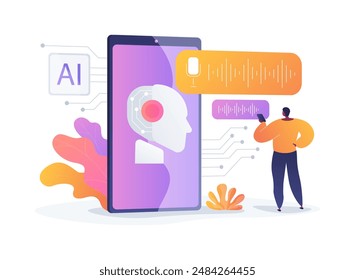 Voice-Activated Customer Support by AI abstract concept vector illustration. Customer Service. Voice recognition, customer support via voice commands. AI Technology. abstract metaphor.