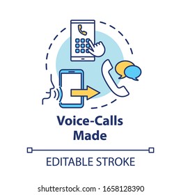 Voice-calls made concept icon. Chating with smartphone. Mobile phone service. Network connection. Roaming idea thin line illustration. Vector isolated outline RGB color drawing. Editable stroke