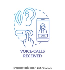 Voice-calls received blue concept icon. Connect with phone. Cellphone app. Chat with smartphone. Answer with slider. Roaming idea thin line illustration. Vector isolated outline RGB color drawing
