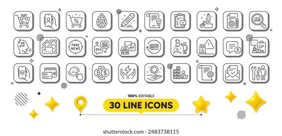 Voicemail, Approved agreement and User call line icons pack. 3d design elements. Technical documentation, Wallet, Inventory web icon. Chat bubble, Fake news, Employee hand pictogram. Vector