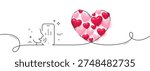 Voicemail line icon. Continuous line big heart. Record phone voice sign. Cellphone mic symbol. 3d hearts in heart shaped loop. Voicemail single line ribbon. Loop curve pattern. Vector