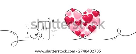 Voicemail line icon. Continuous line big heart. Record phone voice sign. Cellphone mic symbol. 3d hearts in heart shaped loop. Voicemail single line ribbon. Loop curve pattern. Vector