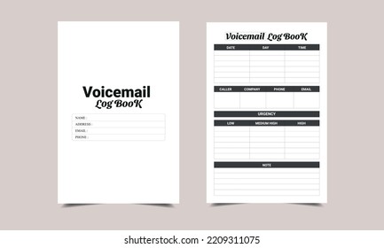 Voicemail Log BooK KDP Interior design. Printable logbook