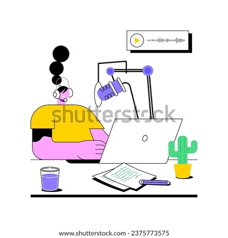 Voice-over artist isolated cartoon vector illustrations. Professional voice over artist speaking into the microphone, recording podcast, small business, freelance job vector cartoon.