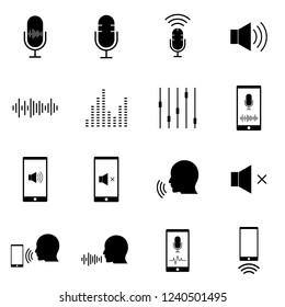 Voiceover or Voice Command Icon with Sound Wave Images Set - solid