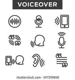 Voiceover or Voice Command Icon with Sound Wave Images Set