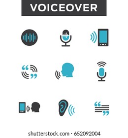 Voiceover or Voice Command Icon with Sound Wave Images Set - solid