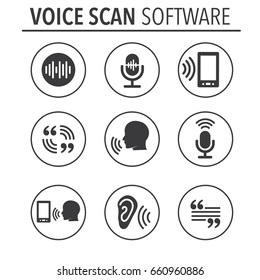 Voiceover or Voice Command Icon with Sound Wave Images Set - solid
