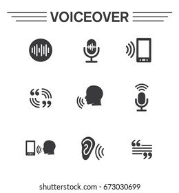 Voiceover or Voice Command Icon with Sound Wave Images Set - solid