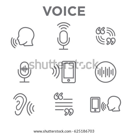 Voiceover or Voice Command Icon with Sound Wave Images Set