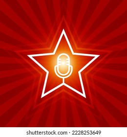 Voices contest emblem, microphone inside star, singing or karaoke superstar, vector