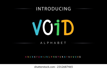 Void Funky colorful cartoon font type. Vector alphabet