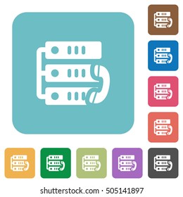 VoIP call white flat icons on color rounded square backgrounds
