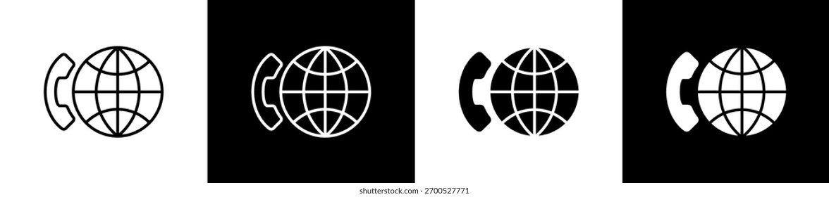 Conjunto de iconos Voip en línea y estilo de glifo sobre fondo blanco y negro