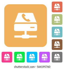 VoIP services flat icons on rounded square vivid color backgrounds.