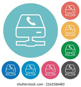 VoIP services outline flat white icons on round color backgrounds