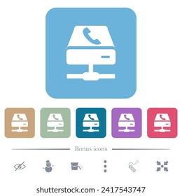 VoIP services white flat icons on color rounded square backgrounds. 6 bonus icons included