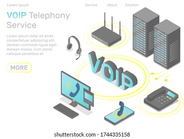 VoIP technology concept ip telephony landing page isometric vector illustration
