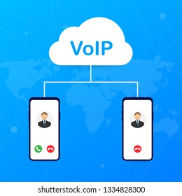 VoIP technology, voice over IP. Internet calling banner. Vector stock illustration.