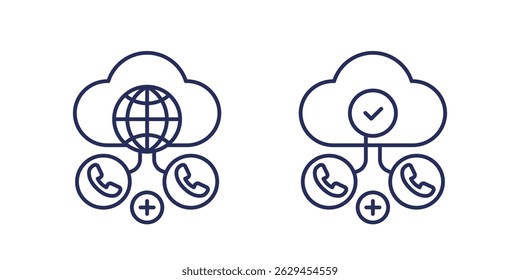 Voip telephony line icons with cloud