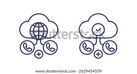 Voip telephony line icons with cloud