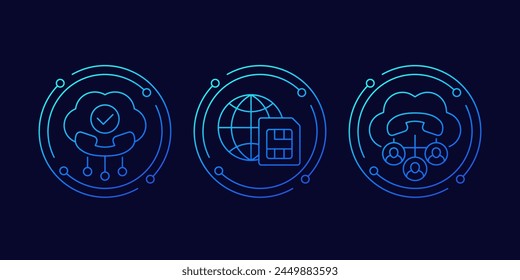 Voip telephony, roaming icons in linear design