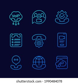 Voip telephony, video call and roaming line icons