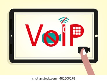 Voip or Voice Over Internet Protocol is blocked or banned and users enables it via VPN or virtual private network. Editable Clip Art.