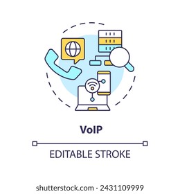 Voip voice recognition multi color concept icon. Business communication, voice calls. Network architecture, voicemail. Round shape line illustration. Abstract idea. Graphic design. Easy to use