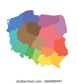 Voivodeships of Poland. Map of regional country administrative divisions. Colorful vector illustration.