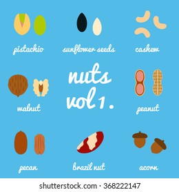 Vol 1. nuts and seeds icon set, background blue