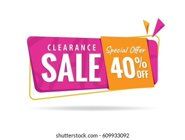 Vol. 2 Clearance Sale Pink Orange 40 Percent Heading Design For Banner Or Poster. Sale And Discounts Concept. Vector Illustration.