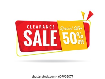 Vol. 2 Clearance Sale Red Yellow 50 Percent Heading Design For Banner Or Poster. Sale And Discounts Concept. Vector Illustration.