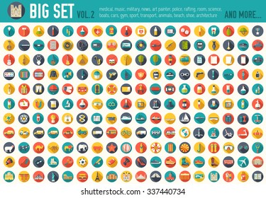 Vol 2. Flat big collection set icons of medical, army, tools, nature, building, home, office, chart, science, boat, sport, war, animal, summer, tool, country. For infographic illustration design