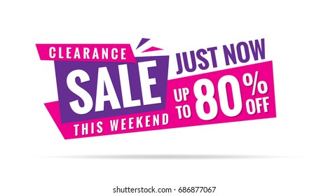 Vol. 3.2 Clearance Sale pink purple 80 percent heading design for banner or poster. Sale and Discounts Concept. Vector illustration.