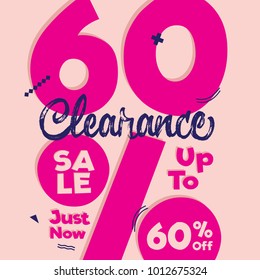 Vol. 4 Clearance Sale pink 60 percent heading design for banner or poster. Sale and Discounts Concept. Vector illustration.