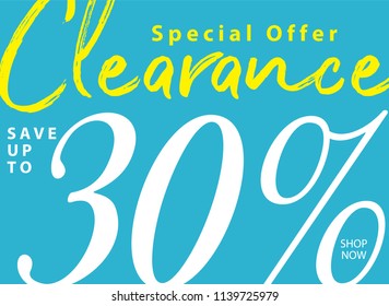 Vol. 5.2 Clearance Sale 30 percent heading design for banner or poster. Sale and Discounts Concept.