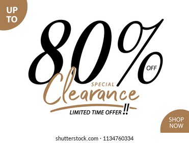 Vol. 5.3 Clearance Sale 80 percent heading design for banner or poster. Sale and Discounts Concept.
