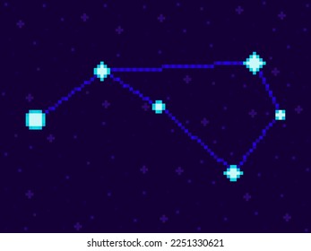 Volans constellation in pixel art style. 8-bit stars in the night sky in retro video game style. Cluster of stars and galaxies. Design for applications, banners and posters. Vector illustration