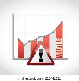 volatile business graph and warning sign illustration design over a white background