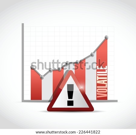 volatile business graph and warning sign illustration design over a white background