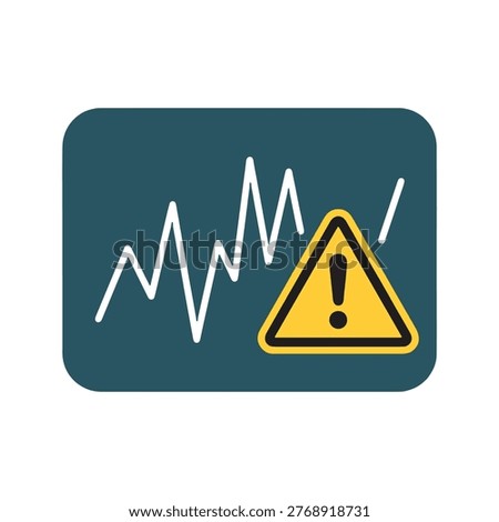 volatile market chart with yellow warning triangle alert icon showing financial fluctuation stock trading risk instability anomaly detection monitoring on teal rounded rectangle background