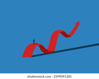 Volatility, development, ambition, businessman walking on the starting point of the growth graph