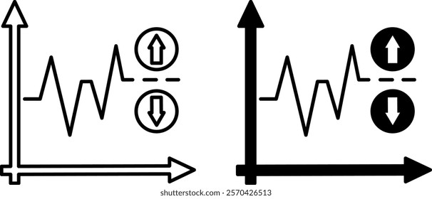 Volatility Icons. Black and White Vector Illustrations. Stock or Securities Price Volatility. Graph, Statistical Financial Indicator. Stock Market Concept